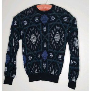 Medium Vtg Maxam Sweater Men's Pattern Greens Blues Black White Soft Made in USA